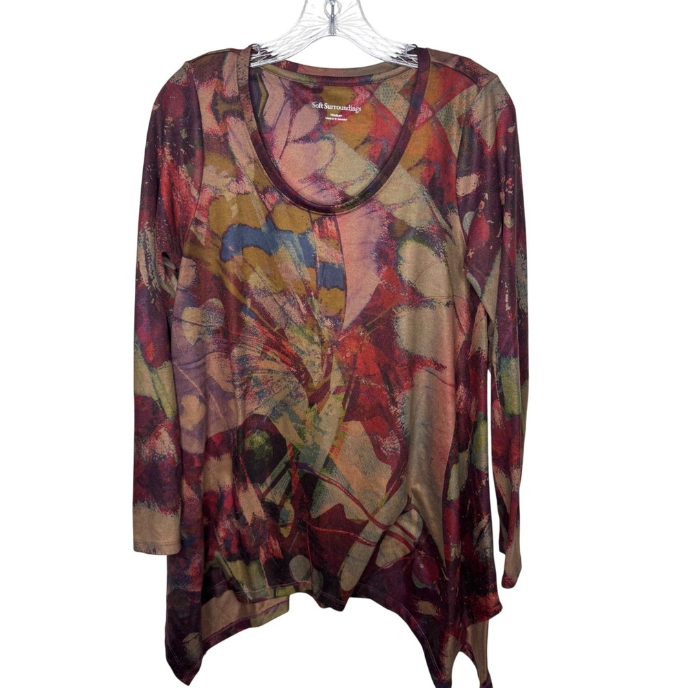 Soft Surroundings Artistic Abstract Print Long Sleeve Tunic Top Women's‎ M Artsy